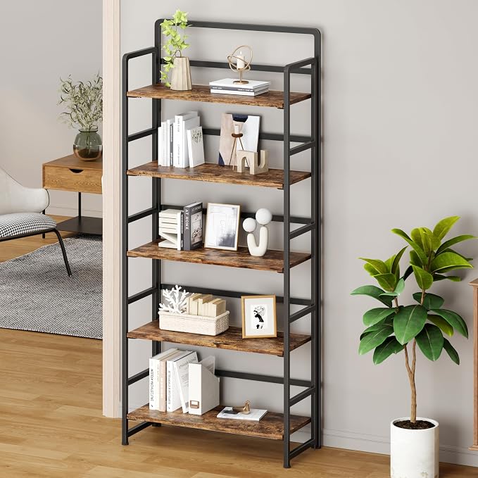 No Assembly Folding Bookshelf, 5 Tiers Collapsible Book Shelf - Image 2