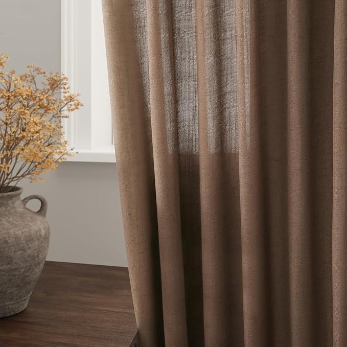 Caramel Brown Linen Curtains for Living Room 105 Inches Long Back Tab Light - Image 9
