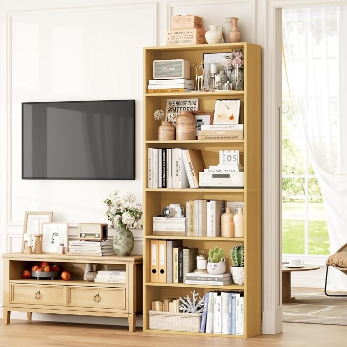 FOTOSOK 6-Tier Open Bookcase and Bookshelf Set of 2, Freestanding Display - Image 4