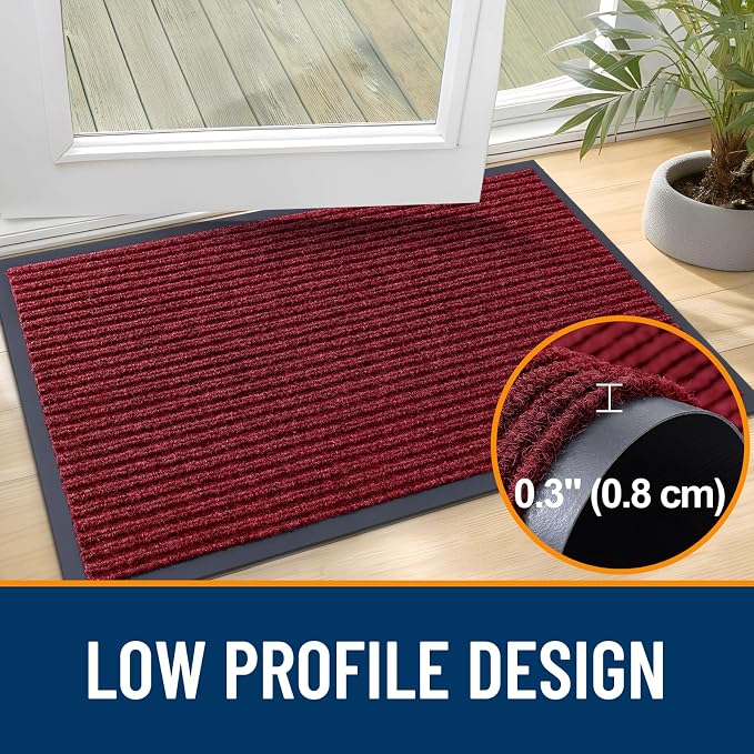 OLANLY 2-Pack Front Door Mats 59x23, Waterproof Heavy-Duty Doormats | Wine Red - Image 4