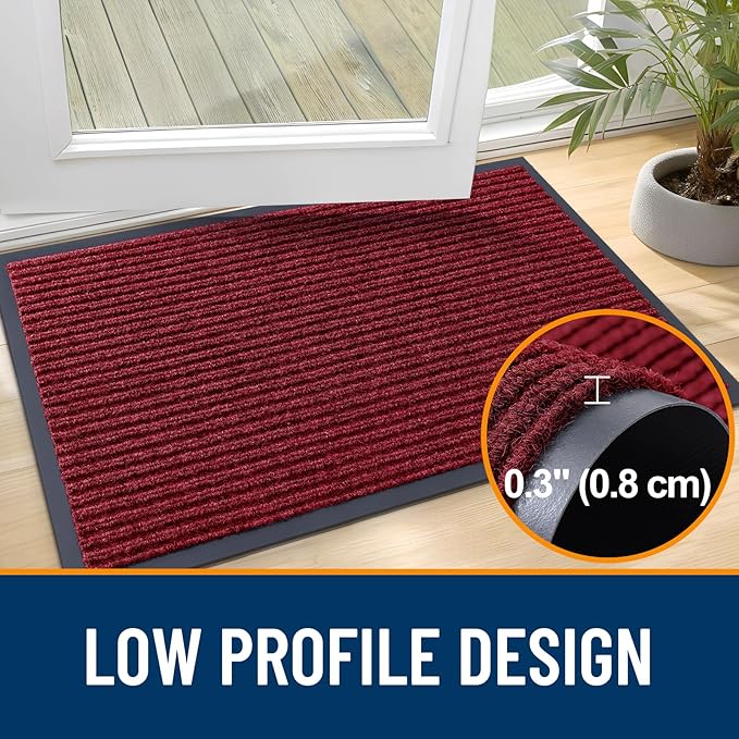 OLANLY 2-Pack Front Door Mats 35x23, Waterproof Heavy-Duty Doormats | Wine Red - Image 4