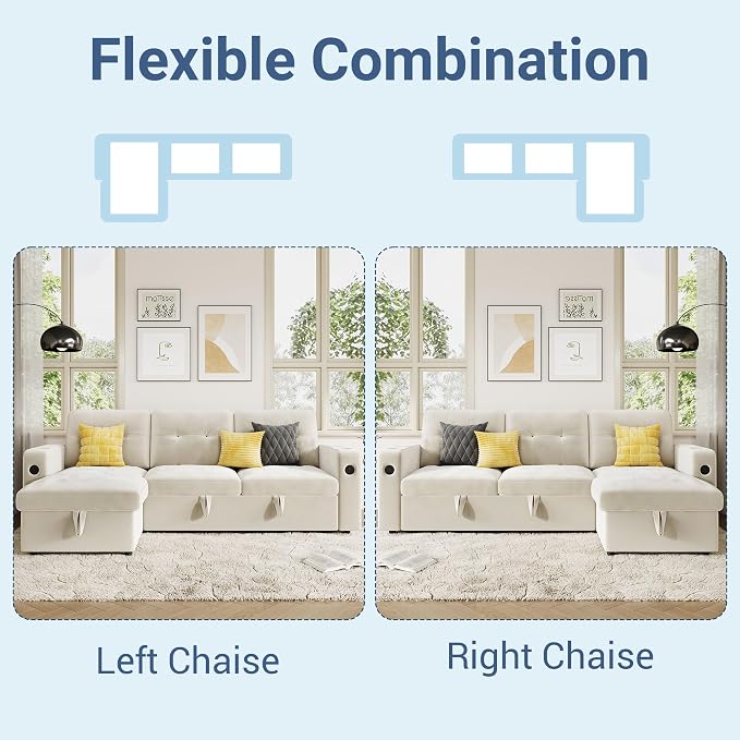 GarveeHome 84 Inch Sleeper Sofa Couch, L-Shaped Couches, Convertible Pull Out - Image 5