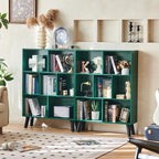LEYAOYAO Cube Bookshelf 3 Tier Mid-Century Dark Green Modern Bookcase - Image 3