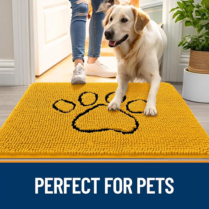 OLANLY Dog Door Mat for Muddy Paws 30x20, Paw Print Design Chenille Mud Mat | - Image 6