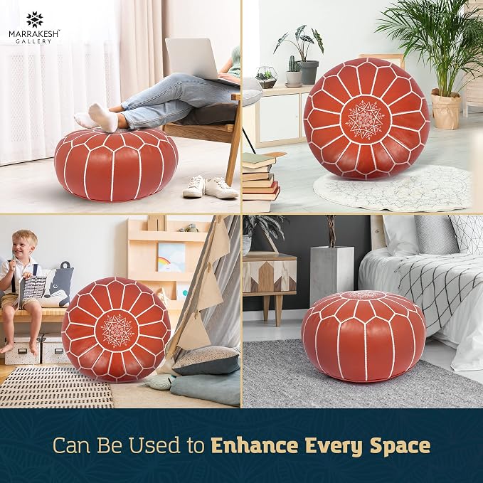 Marrakesh Gallery Genuine Leather Round Pouf Unstuffed - Image 8
