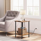 HOOBRO Side Table with Charging Station, Nightstand with 2-Layer Storage Shelves - Image 7