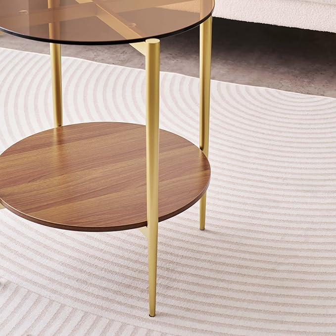 LumFurn Round Glass End Table, Mid-Century Modern Design Sofa Table - Image 6
