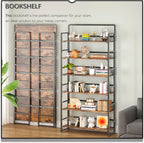 4NM No Assembly Extra Wide 6 Tiers Folding Bookshelf Storage Shelves Vintage - Image 3