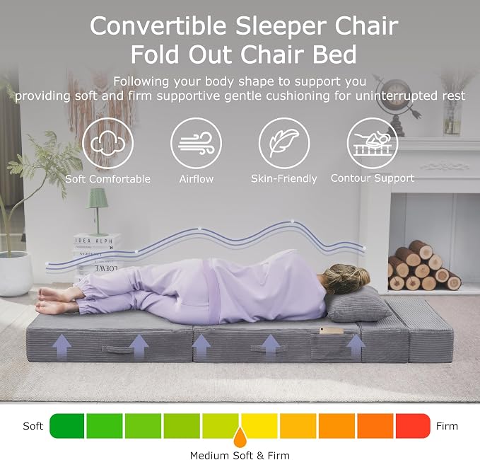 Folding Sofa Bed, 4 in 1 Convertible Sleeper Chair - Image 3
