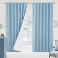 100% Blackout Stone Blue Linen Curtains 63 Inches by LAMIT