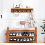 PETKABOO 31.5" Shoe Bench with Coat Rack Hidden Drawer and Side Holder - Image 7