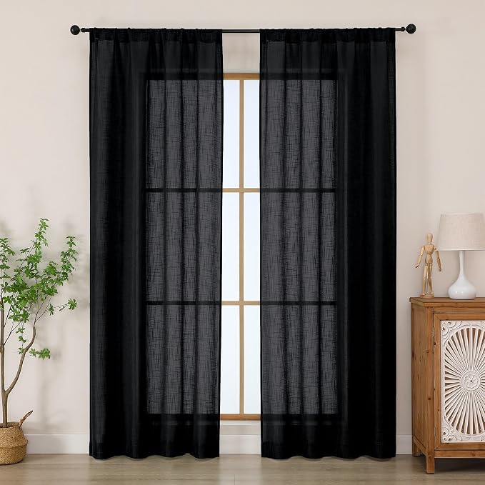 Chyhomenyc Black Semi Sheer Curtains 84 Inches Long 2 Panels Set, Light by Chyhomenyc