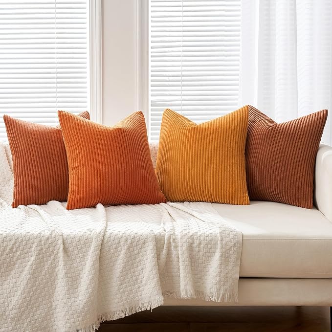 MIULEE Fall Corduroy Decorative Throw Pillow Covers Orange Rust 18x18 | Set of 4 - Image 4