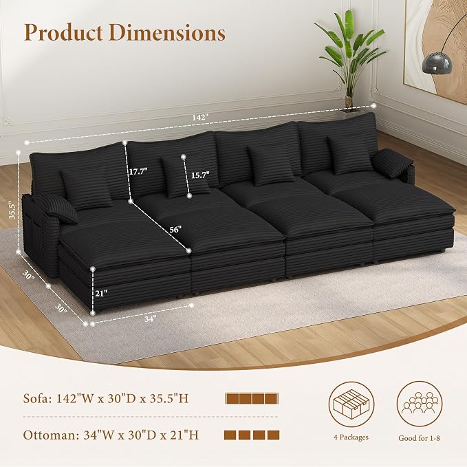 Vesgantti 142" Oversized Sectional Sofa Bed, 8-Seater Modular Sleeper Cloud - Image 2