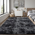 PLHXFR 5x7 Area Rugs Living Room: Fluffy Bedroom Soft Shag Rug Black Grey | - Image 2