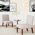 Set of 2 Accent Chairs with Matching Table, Linen Upholstered Solid Wood Side by TASSULLO
