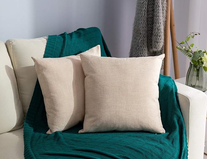 Stellhome Set of 2 Decorative Linen Throw Pillow Cover Square Burlap Farmhouse by Stellhome
