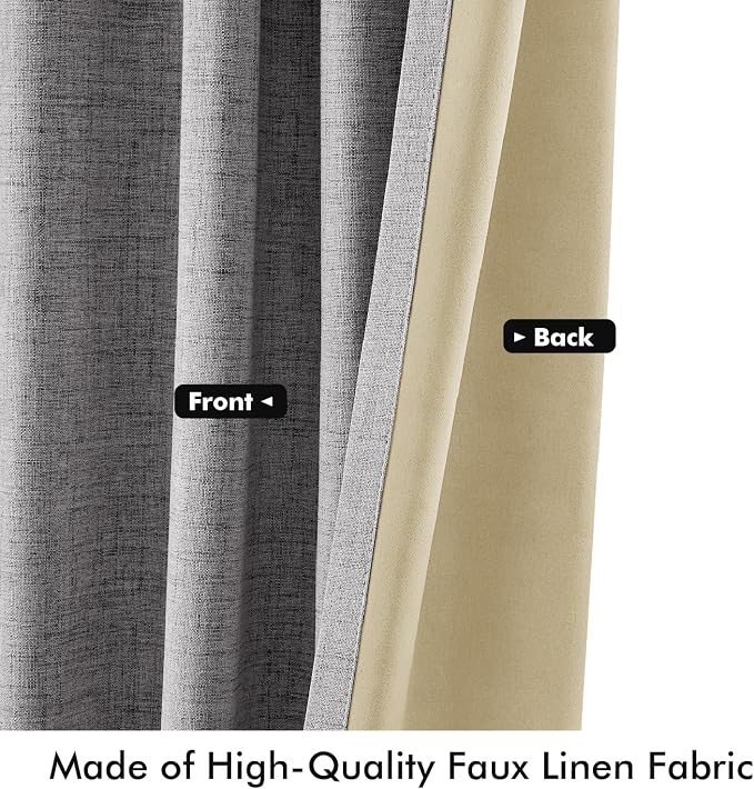 MIULEE 100% Blackout Linen Curtains 42 x 72 Inch Glacier Gray 2 Panels | - Image 6