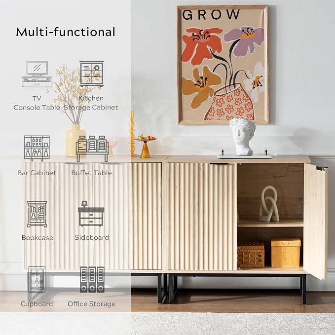 EYYTHUNG Fluted Cabinet with Storage, Sideboard Buffet Cabinet with Adjustable - Image 7