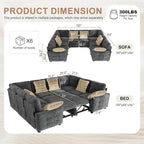 Hanherry Sectional Couch with Pull Out Sofa Bed, Chenille Sleeper Sofa with 2 - Image 2
