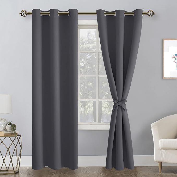 Grommet Blackout Curtains for Bedroom 38 x 84 Inches Long Dark Grey | Thermal - Image 8