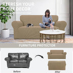 Easy-Going Stretch Oversized Loveseat Couch Covers Washable Tan | 1-Piece Large - Image 4