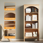 Arched Bookshelf with 4 Tier Open Shelves, Study and Living Room, Natural Oak - Image 5