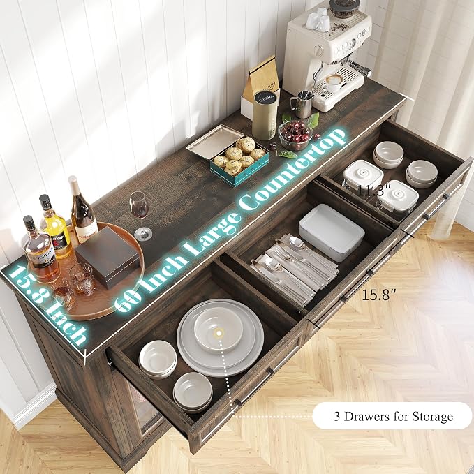 LUXOAK 60" Farmhouse Coffee Bar Cabinet - Image 6