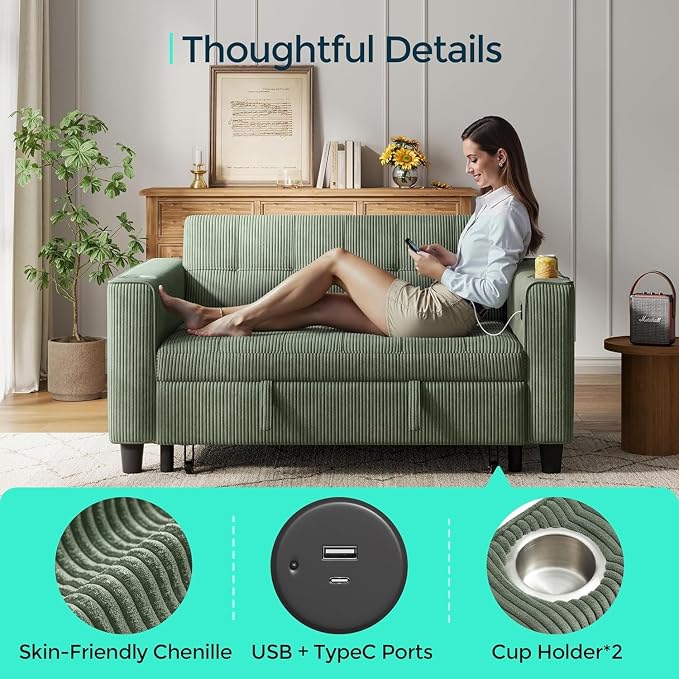 LINSY 54" Pull Out Couch with Charging Station - Image 5