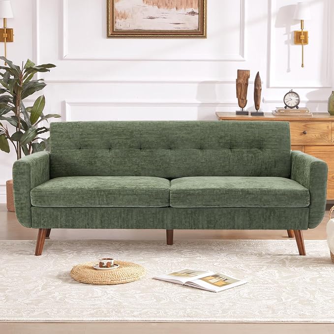 Tbfit 77.2" W Linen Sofa Couch, Mid Century Modern Decor Loveseat Couches - Image 8