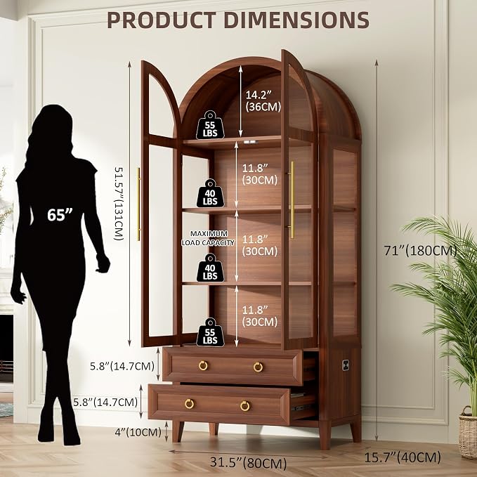 Vlsrka 71 Inch Arched Curio Cabinet - Image 2