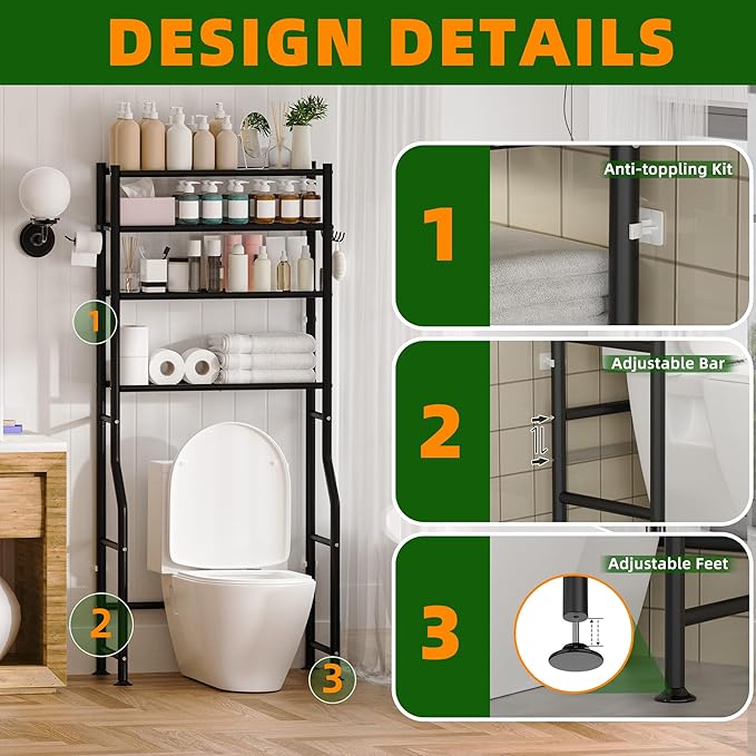 GloTika 4-Tier Over Toilet Storage - 150lb Total Capacity Metal Bathroom - Image 4