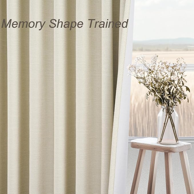 Topfinel Cream White Linen Blackout Curtains 63 Inches Long 2 Panels - Image 4