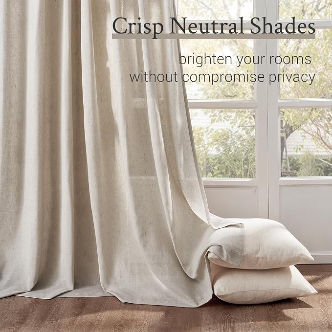 Topfinel Oatmeal Pinch Pleated Linen Curtains 132 Inch Length 2 Panels - Image 4