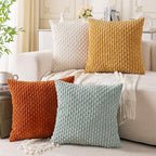 Set of 4 Yellow Rust Aqua Decorative Throw Pillow Covers 24x24 Inch Corduroy by Cozoomy