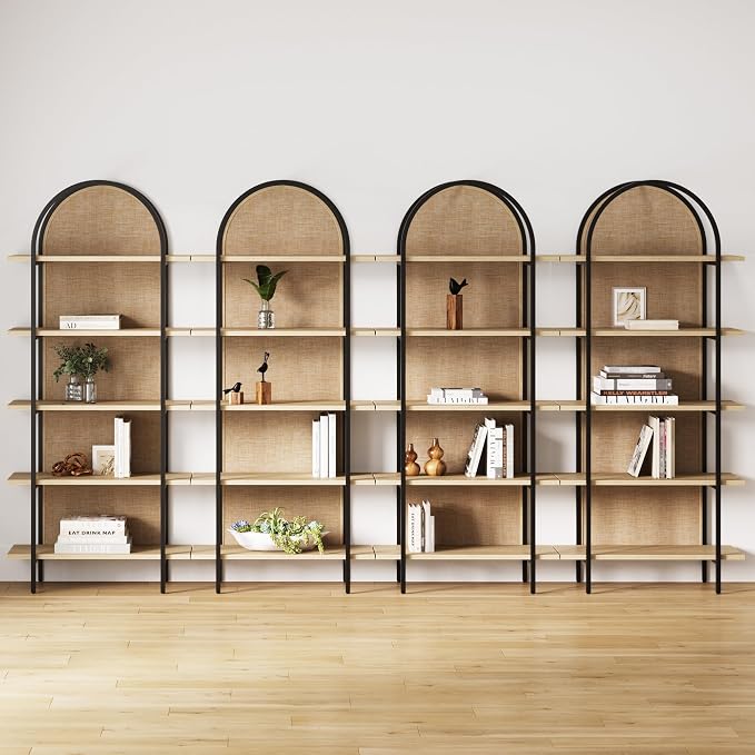 Nathan James Amara Bohemian 5-Shelf Etagere Bookcase, Rattan Open Bookshelf by NathanJames