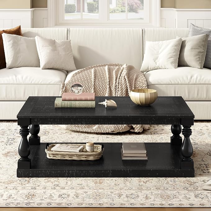 Merax Vintage Coffee Table Featuring Artistic Vase Column Legs and Luxurious - Image 3