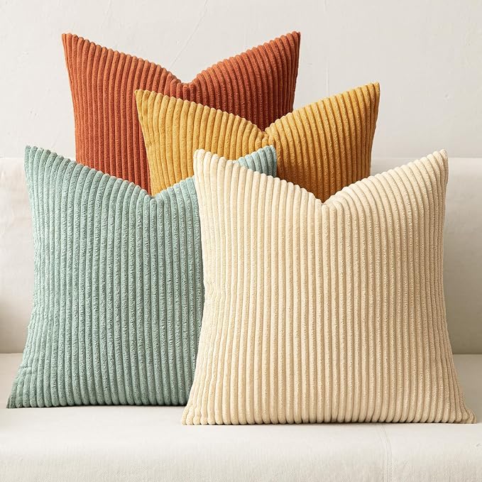 MIULEE Soft Corduroy Decorative Throw Pillow Covers Teal-Rust 20x20 | Set of 4 by MIULEE