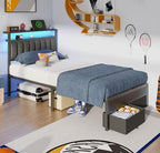 Furnulem Twin Bed Frames with Charging Station and LED Lights, Metal Platform - Image 5