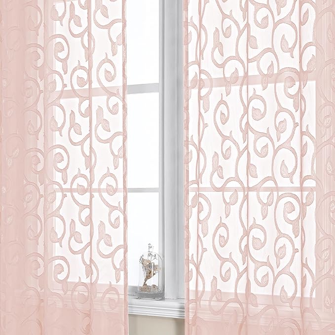 Furman Blush Sheer Curtains 63 inch Length by OWENIE