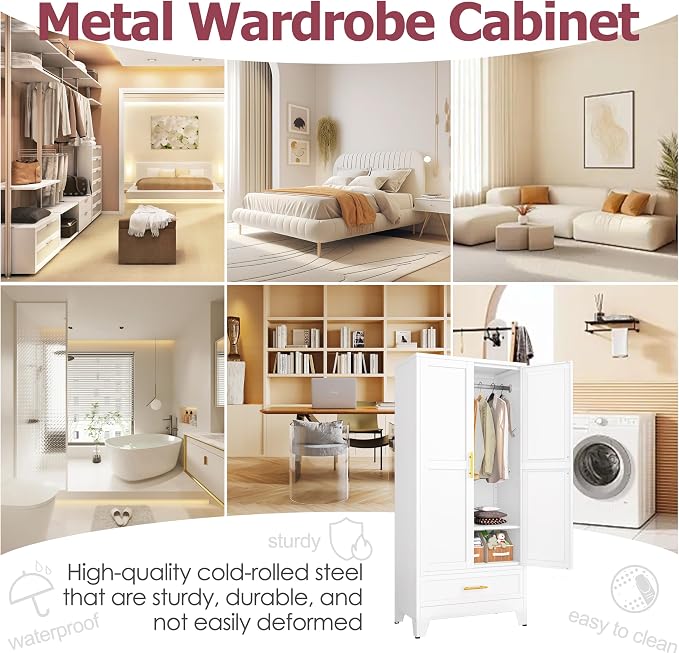 GAIOUS Steel Armoire Wardrobe Closet - Image 4