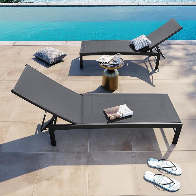 Crestlive Products Chaise Lounge Chair Outdoor Set of 2, Adjustable 5 Positions by CrestliveProducts