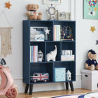 LEYAOYAO Cube Bookshelf 3 Tier Mid-Century Rustic Dark Blue Modern Bookcase - Image 5