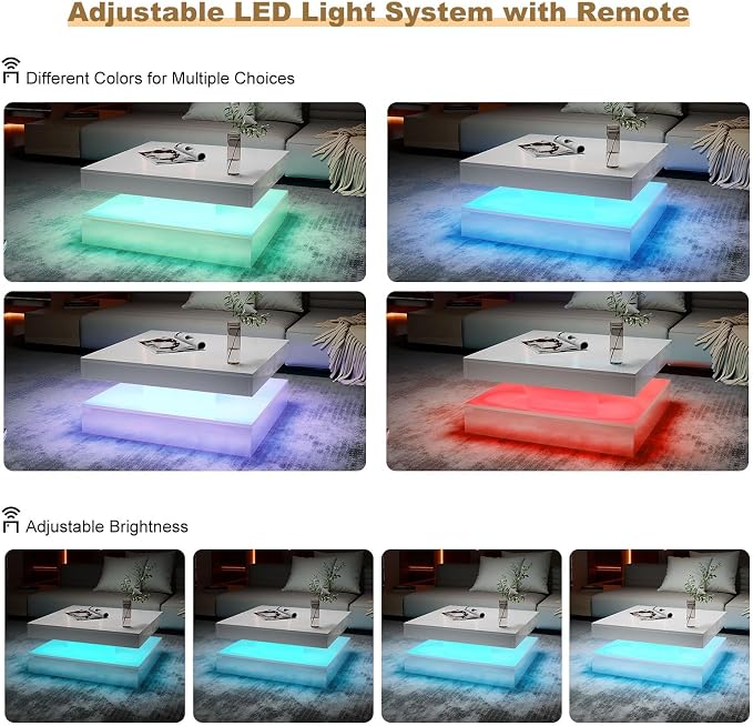HedoAjim LED Coffee Table for Living Room, Living Room Table 2-Tier Square - Image 3