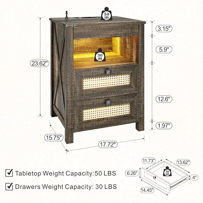FREDEES Rustic Night Stand Set 2 - Image 2