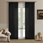 Black Pinch Pleated Linen Semi Sheer 84 Inch Curtains 2 Panels | Light Filtering by Twodrapes