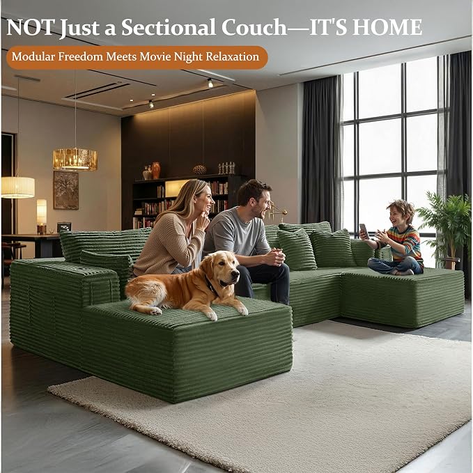 138" Cloud Sectional Couch, Comfort U Shaped Boneless Couch - Image 4