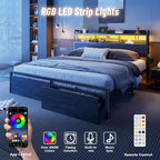 Furnulem King Bed Frame with Wood Headboard & Storage Drawers, Metal Platform - Image 5