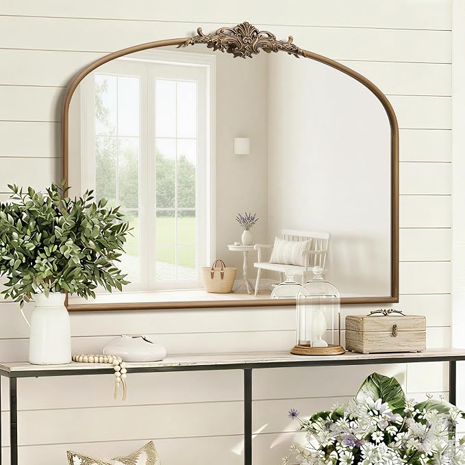 Besdomus Vintage Arched Gold Mirror: 40"x29" French Large Matt Gold Antique - Image 5