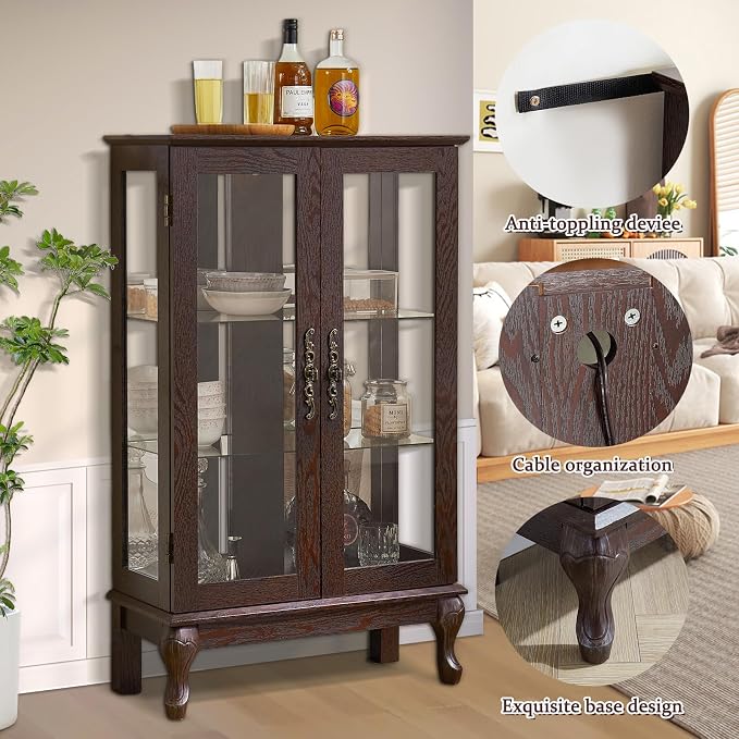 Curio Cabinet with Lighted Display, Glass Display with Mirrored Back, Vintage - Image 4